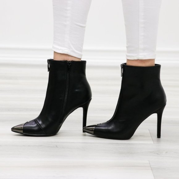 Shoes - Pointy Toe Ankle Black Boots Faux Leather